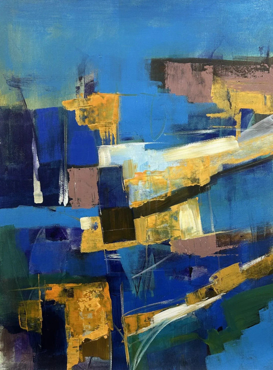 Blue Abstract Painting | Original Handmade Contemporary Wall Art (ART-16885-120577) - Handpainted Art Painting - 36in X 48in
