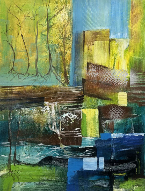 Green Abstract Landscape Painting | Original Handmade Contemporary Wall Art (ART-16885-120574) - Handpainted Art Painting - 36in X 48in