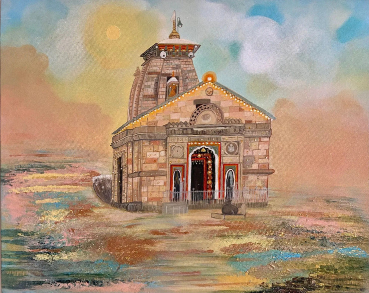 Kedarnath Temple (ART-17575-120555) - Handpainted Art Painting - 25in X 20in