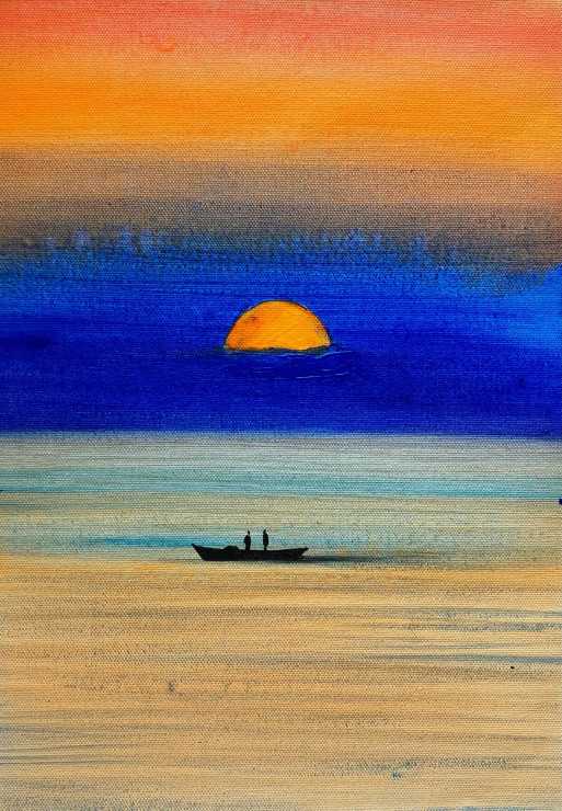 Sunset (ART-3512-120595) - Handpainted Art Painting - 8in X 12in