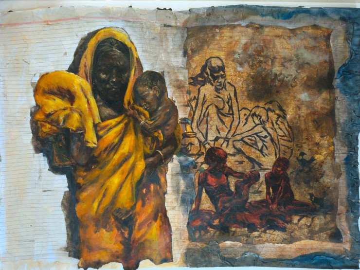 Slum Life (ART-18009-120511) - Handpainted Art Painting - 30in X 22in