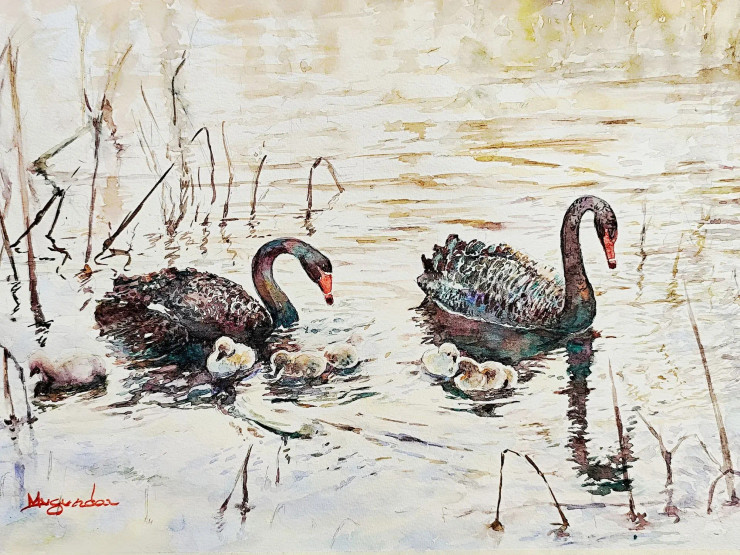 Travel On The Water (ART-7260-120641) - Handpainted Art Painting - 14in X 9in