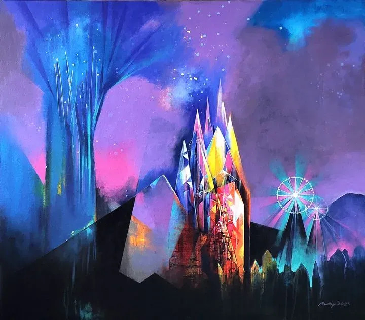 Magic Land And Wheel Of Fortune (ART-15533-120637) - Handpainted Art Painting - 48in X 42in