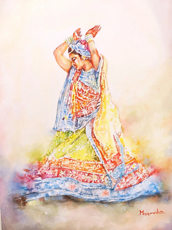 Dancing Girl (ART-7260-120635) - Handpainted Art Painting - 9in X 14in
