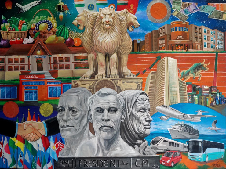 Union Budget India (ART-277-120616) - Handpainted Art Painting - 30in X 40in