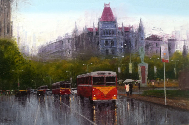 Echoes Of Churchgate (ART-7774-120669) - Handpainted Art Painting - 72in X 48in