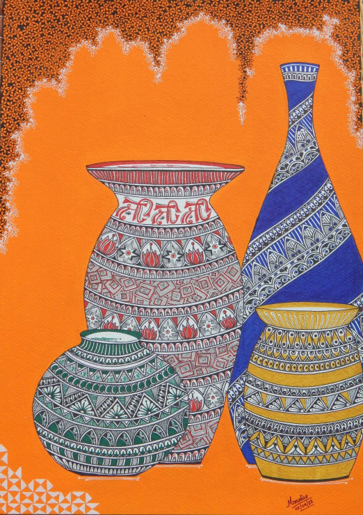 Graceful Vases (ART-7864-120743) - Handpainted Art Painting - 12in X 17in