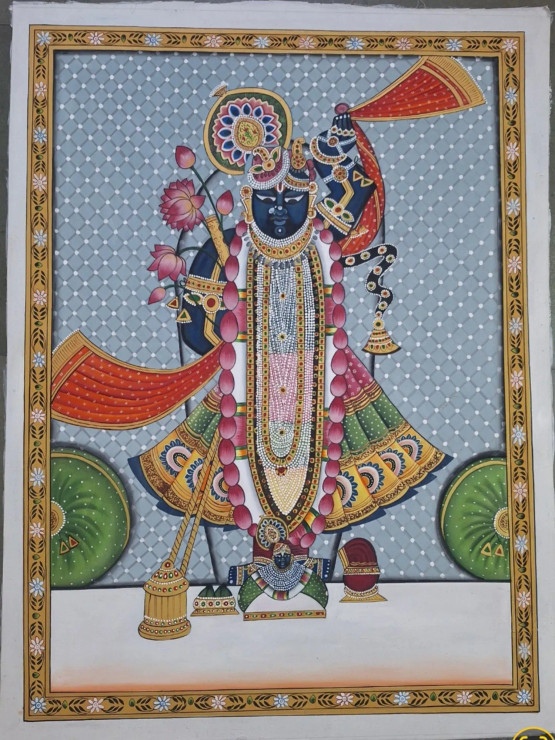 Shrinathji Pichwai Painting (ART-7555-120720) - Handpainted Art Painting - 24in X 36in