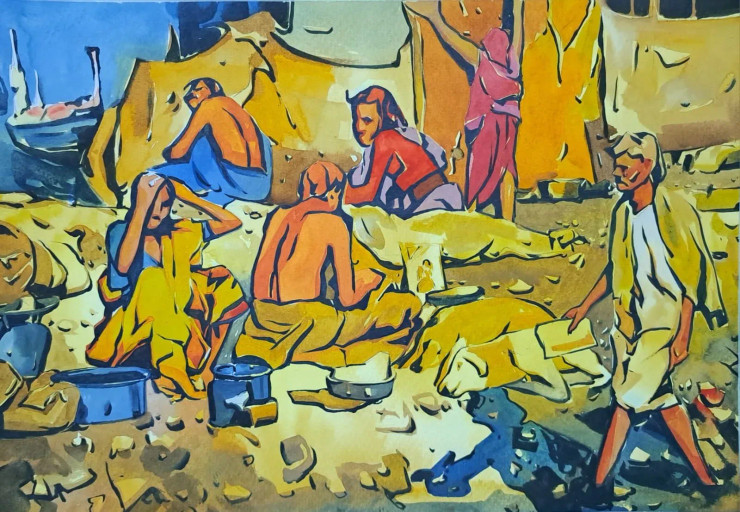 Landscape (ART-18009-120802) - Handpainted Art Painting - 14in X 11in