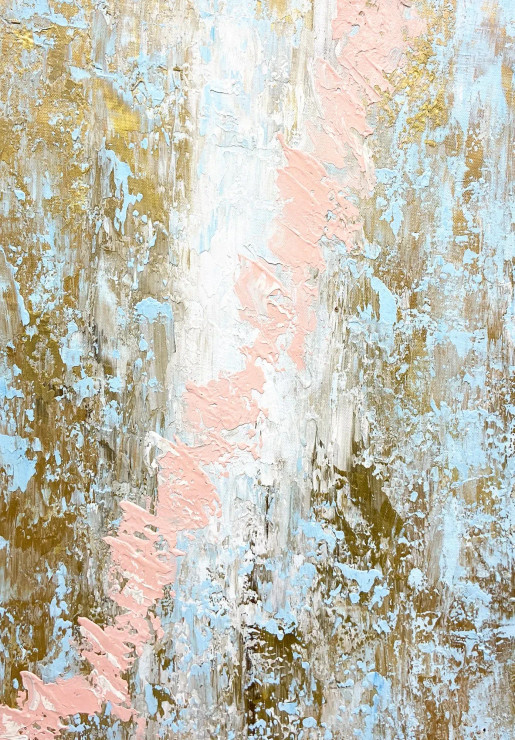 Large Textured Abstract Painting, Blush Pink Blue Gold Canvas Art (ART-8156-120775) - Handpainted Art Painting - 15in X 21in