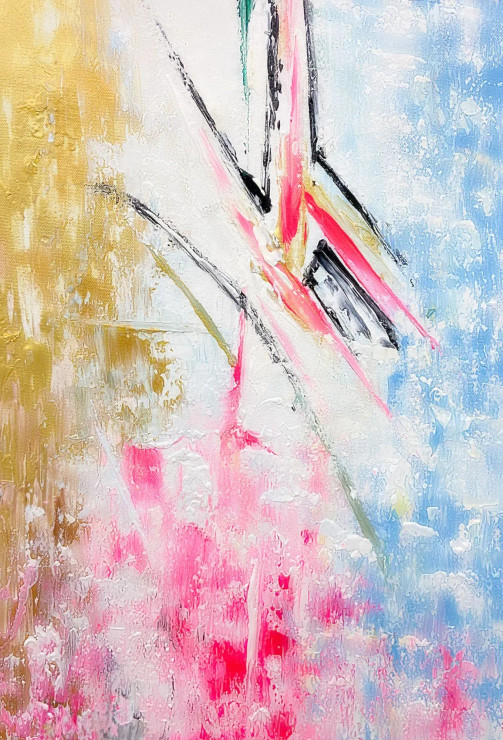 Expressive Abstract Painting In Pink, Blue & Gold (ART-8156-120856) - Handpainted Art Painting - 15in X 21in