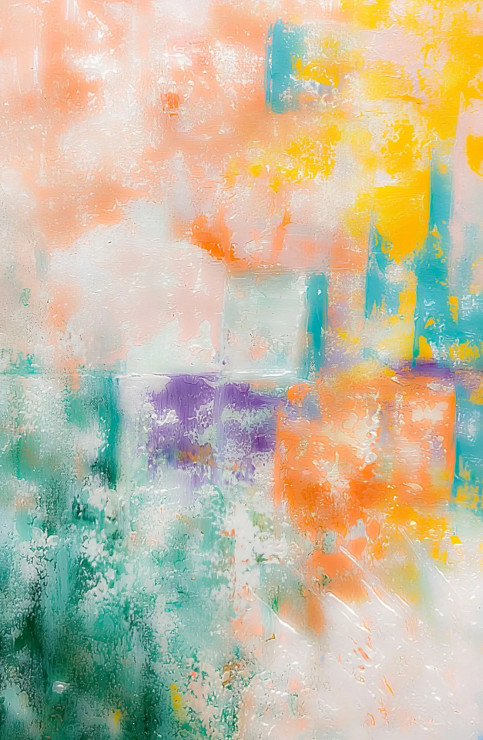 Pastel Textured Abstract Painting, Soft Orange Teal (ART-8156-120858) - Handpainted Art Painting - 15in X 22in