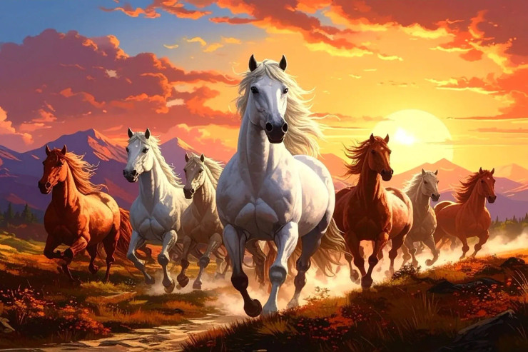 Seven Horses Of Eternal Energy (PRT-17594-120923) - Canvas Art Print - 36in X 24in