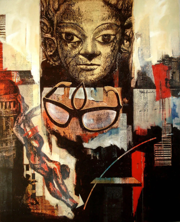 Between The Gaze And The Mask (ART-18280-120946) - Handpainted Art Painting - 40in X 54in