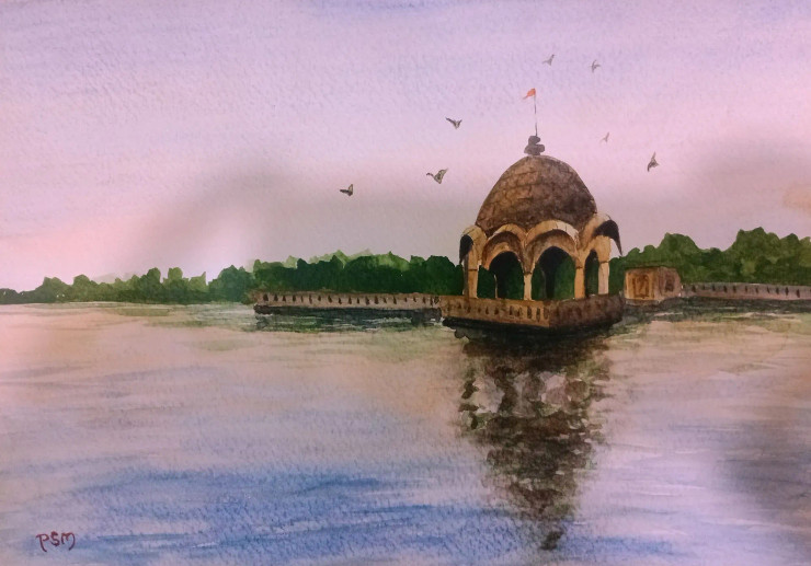 Chhatri (ART-5291-120925) - Handpainted Art Painting - 11in X 8in
