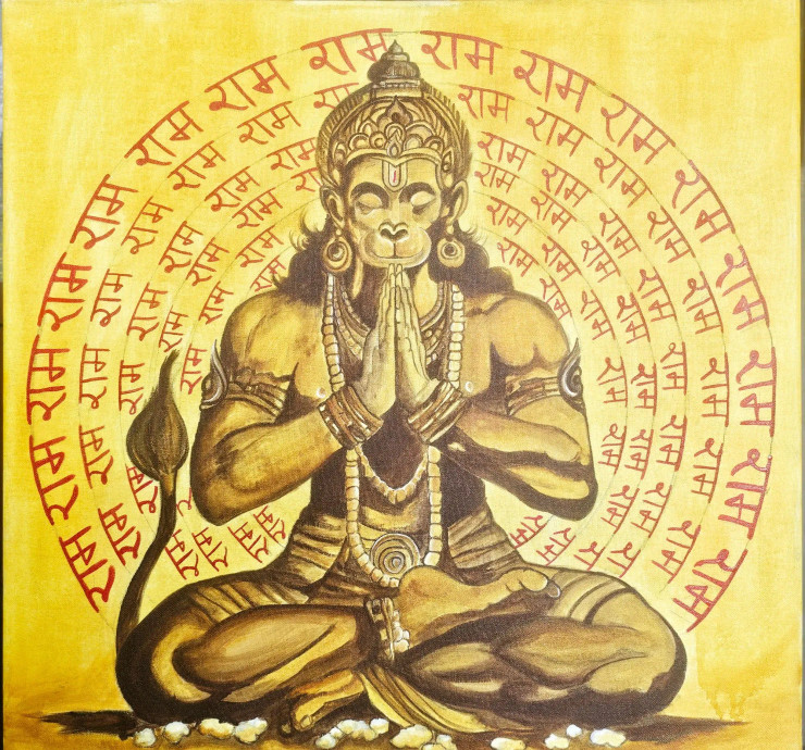 Hanumanji (ART-8990-121002) - Handpainted Art Painting - 30in X 30in