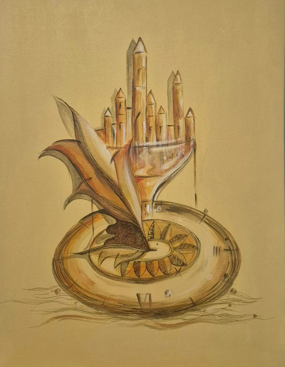 Shish Mahal Bhi Ret Ki Tarah Fisal  Jate Hai (ART-1253-121011) - Handpainted Art Painting - 18in X 24in