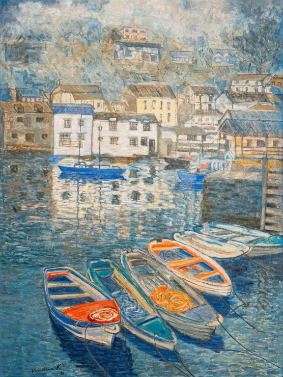 Old Harbour (ART-18240-121282) - Handpainted Art Painting - 36in X 48in