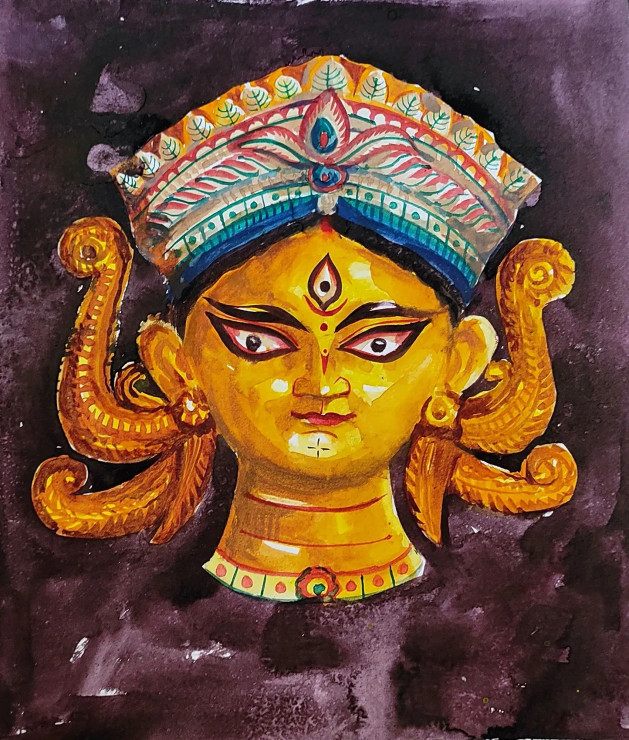 Ma Durga (PRT-7901-121073) - Canvas Art Print - 20in X 24in