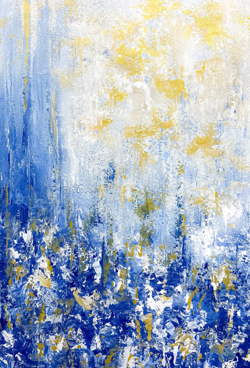 Blue And Gold Textured Abstract With Movement (ART-8156-121188) - Handpainted Art Painting - 15in X 21in