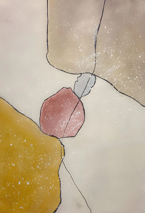 Minimal Abstract Line Art With Warm Neutral Shapes (ART-8156-121179) - Handpainted Art Painting - 15in X 21in