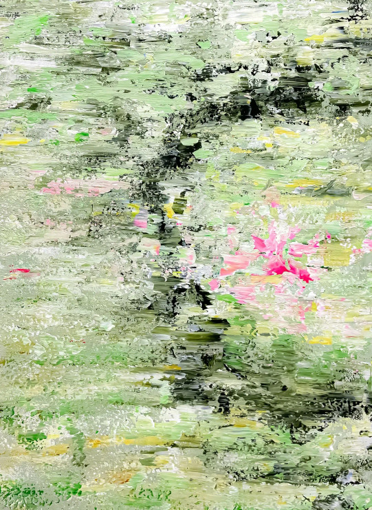 Textured Green Abstract With Bold Pink Accent (ART-8156-121176) - Handpainted Art Painting - 15in X 21in
