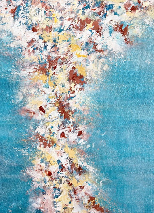 Textured Vertical Abstract With Blue And Earth Tones (ART-8156-121175) - Handpainted Art Painting - 15in X 21in