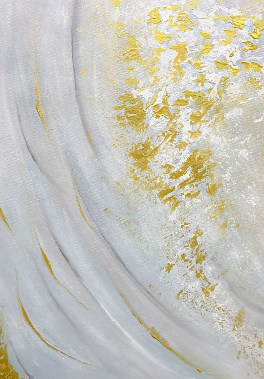 Minimal White And Gold Textured Abstract Flow (ART-8156-121157) - Handpainted Art Painting - 15in X 21in