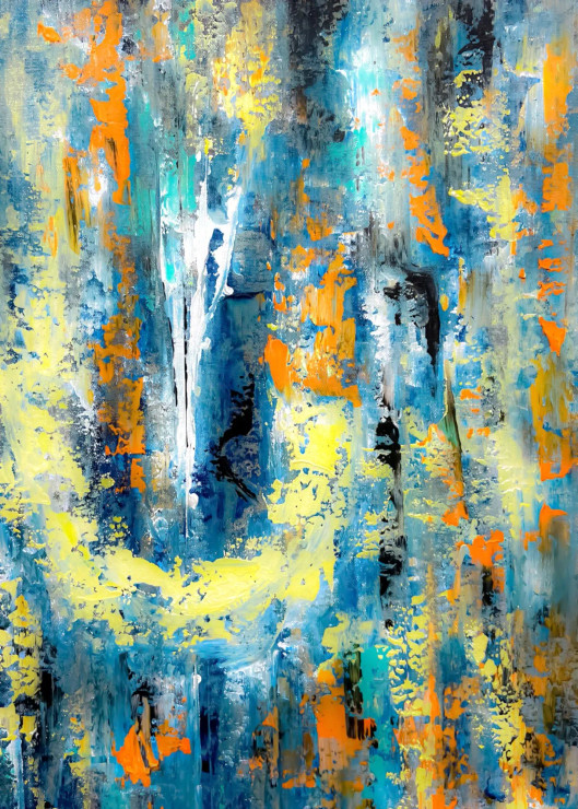 Blue Orange Textured Abstract Expression Canvas Painting (ART-8156-121154) - Handpainted Art Painting - 15in X 21in