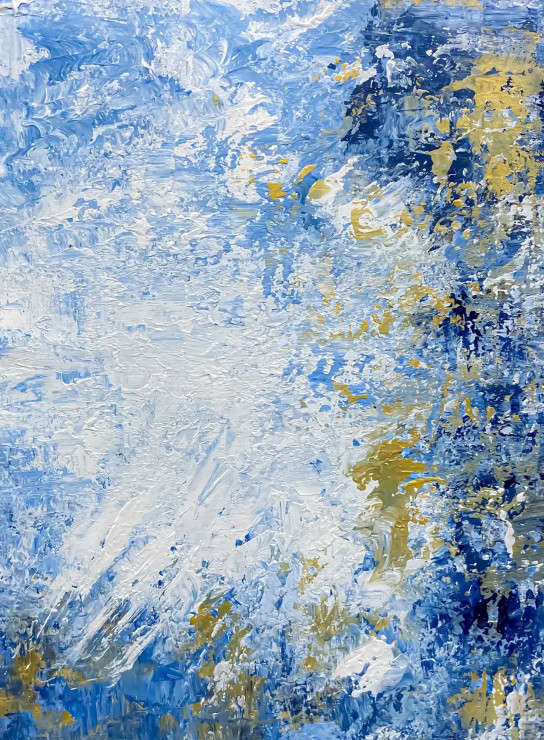 Blue And Gold Textured Abstract Canvas Painting (ART-8156-121205) - Handpainted Art Painting - 15in X 21in