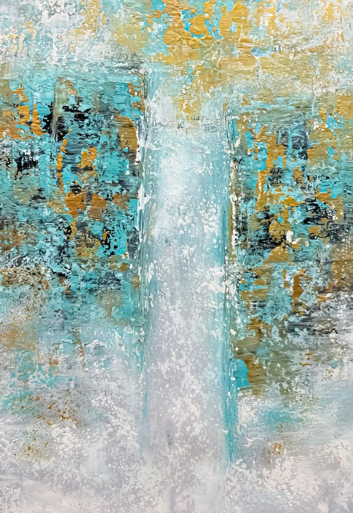 Teal Gold Abstract Textured Canvas Modern Wall Art (ART-8156-121217) - Handpainted Art Painting - 15in X 21in