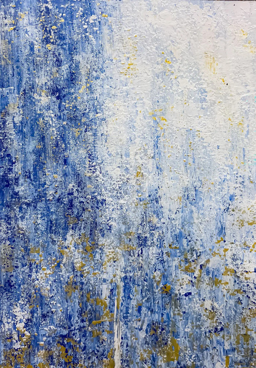 Blue And Gold Textured Abstract Gradient Painting (ART-8156-121194) - Handpainted Art Painting - 15in X 21in