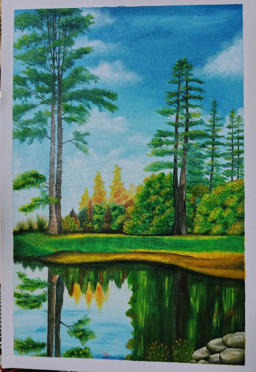 Handmade Beautiful Scenery Oil Colour (ART-18299-121258) - Handpainted Art Painting - 19in X 27in