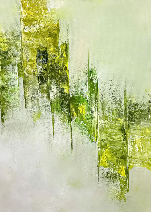 Minimal Textured Green Abstract With Vertical Depth (ART-8156-121170) - Handpainted Art Painting - 15in X 21in