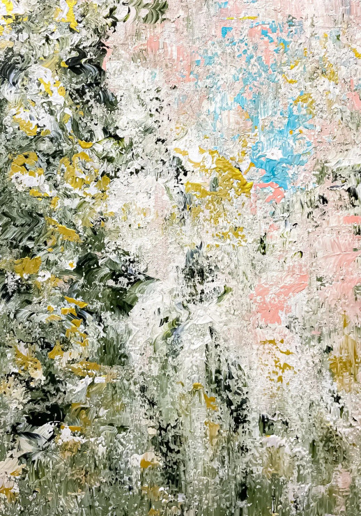 Textured Floral Abstract Green Yellow Contemporary (ART-8156-121140) - Handpainted Art Painting - 15in X 21in