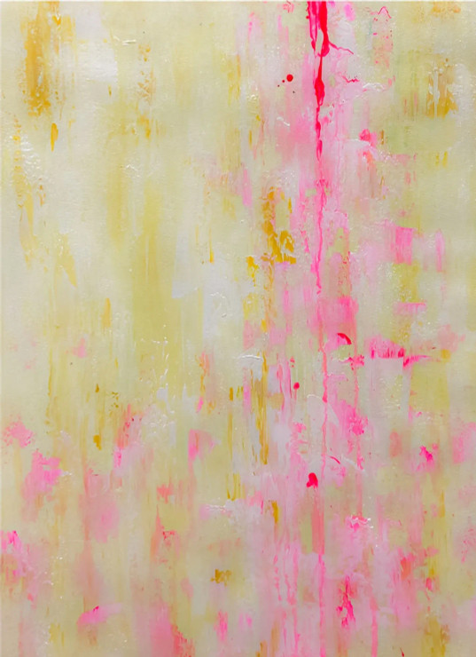 Pink Yellow Abstract Textured Modern Canvas (ART-8156-121135) - Handpainted Art Painting - 16in X 21in