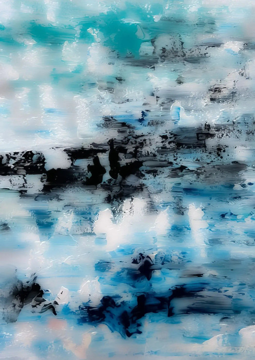 Cool Blue Abstract With Black And Soft Layers (PRT-8156-121383) - Canvas Art Print - 17in X 24in