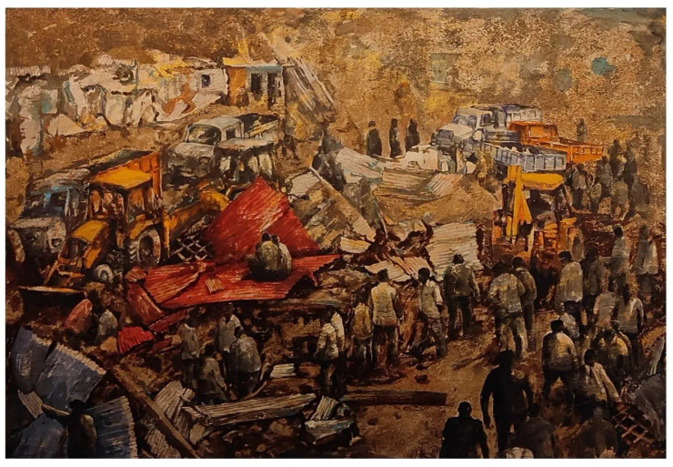 Slum Eviction (PRT-18009-121302) - Canvas Art Print - 36in X 25in