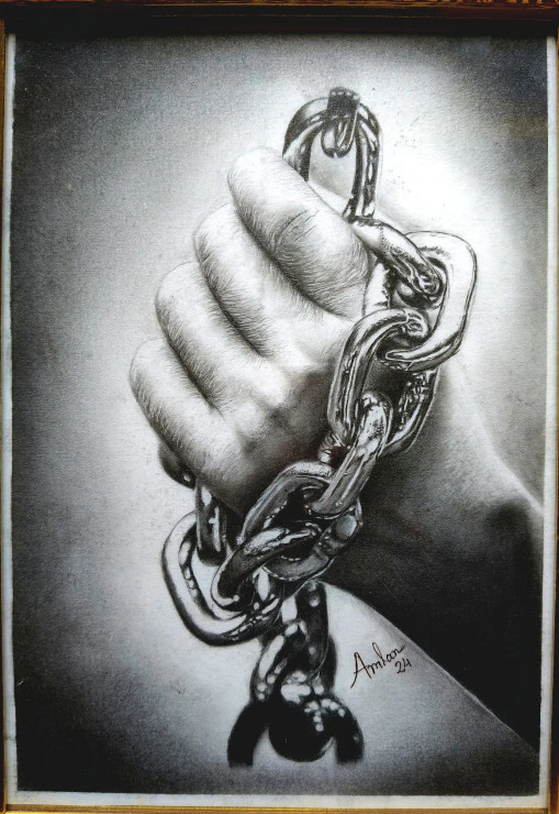 Last Grip (ART-18416-121456) - Handpainted Art Painting - 8in X 12in