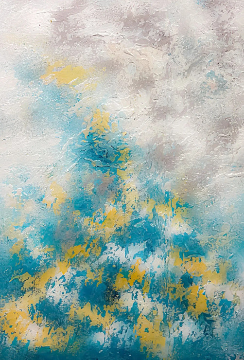 Teal Gold Textured Abstract With Energetic Layers (PRT-8156-121365) - Canvas Art Print - 16in X 24in