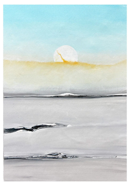 Minimal Abstract Sunset Horizon Textured Canvas Painting (PRT-8156-121314) - Canvas Art Print - 17in X 24in