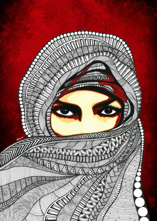 The Girl Behind The Veil (PRT-7941-121485) - Canvas Art Print - 34in X 48in