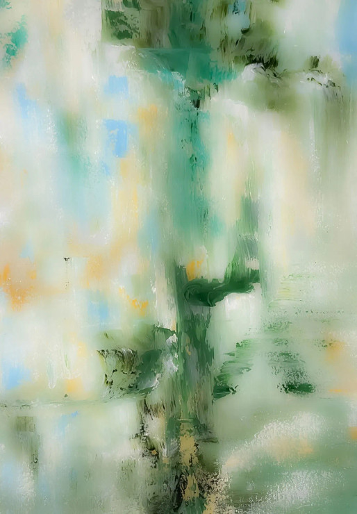 Soft Green Abstract With Vertical Textured Flow (PRT-8156-121369) - Canvas Art Print - 17in X 24in