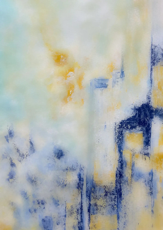 Soft Blue Gold Abstract Cityscape Modern Canvas Art (PRT-8156-121349) - Canvas Art Print - 17in X 24in