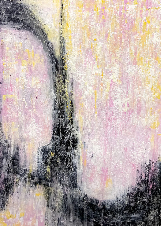 Soft Pink Arch Abstract With Black Texture (ART-8156-121164) - Handpainted Art Painting - 15in X 21in
