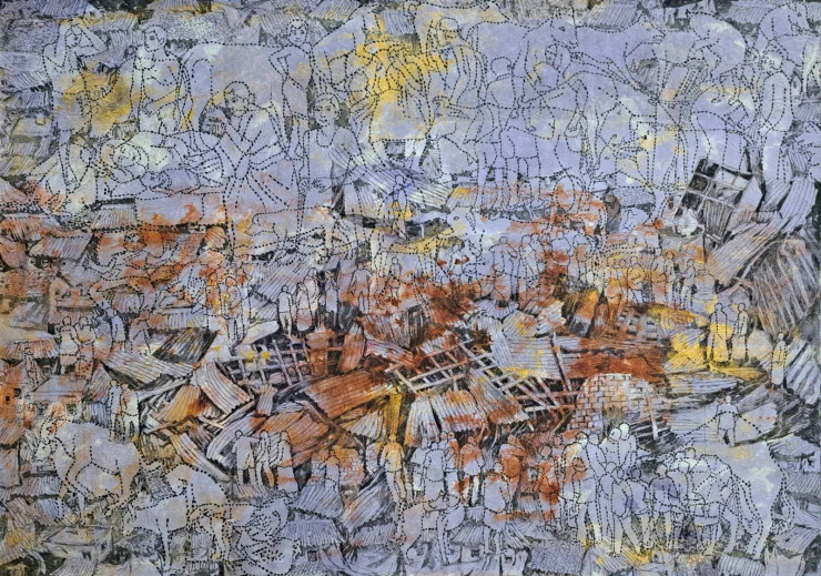 Slum Area (ART-18009-120508) - Handpainted Art Painting - 44in X 30in