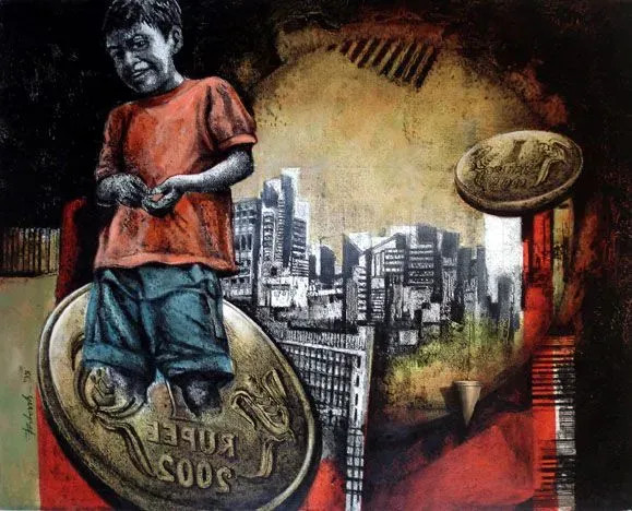 The Weight Of Small Change (ART-18280-120973) - Handpainted Art Painting - 48in X 60in