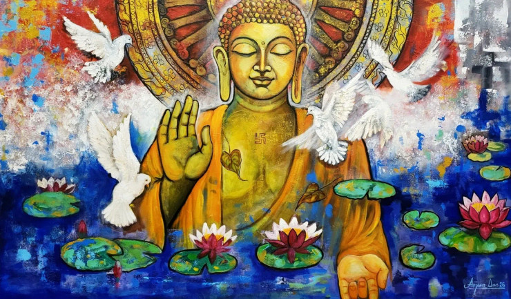 BUDDHA 5 (ART-82-121562) - Handpainted Art Painting - 60in X 36in