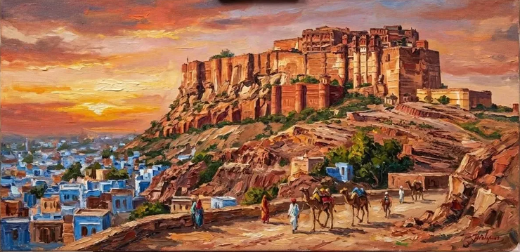 Jodhpur Fort Painting (ART-7757-121655) - Handpainted Art Painting - 48in X 30in