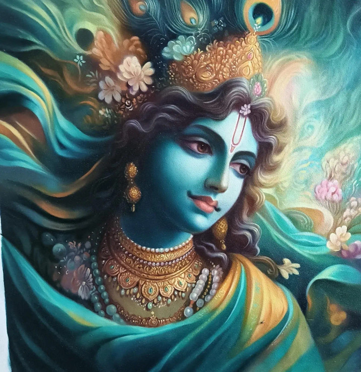 Krishna Painting (ART-7757-121654) - Handpainted Art Painting - 24in X 24in